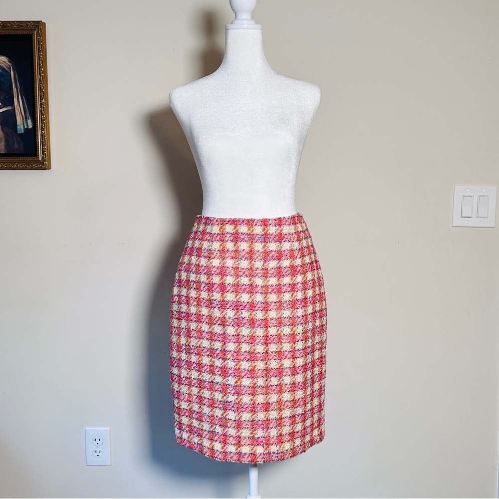Vintage Pink and Orange Multicolor Tweed Pencil Skirt